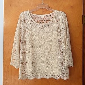 Adiva Crochet Top with Cami Liner Cream Color Size Medium